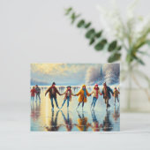 人々は湖の上の氷のスケートで滑る凍ってい ポストカード (スタンド正面)