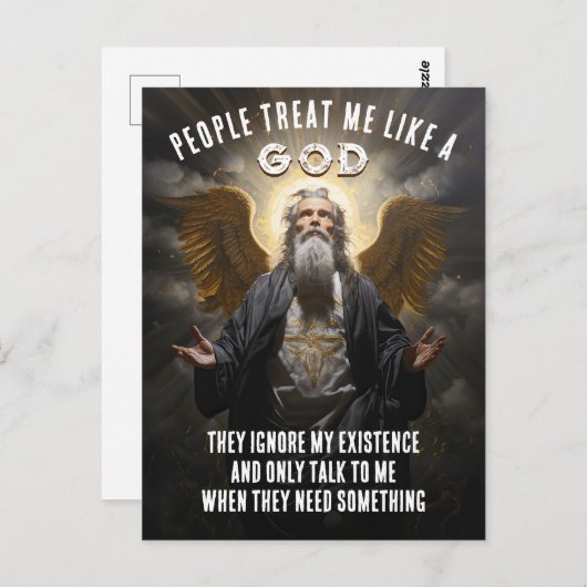 人々は私を神のように扱う – 神のおもしろい引用文 ポストカード (正面/裏面)