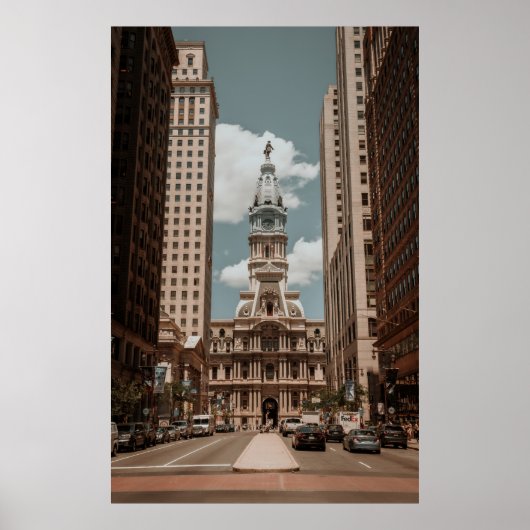 人々歩く通りの高層建物 ポスター (正面)