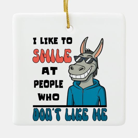 人おもしろい々皮肉で馬ロバスマイル セラミックオーナメント (正面)