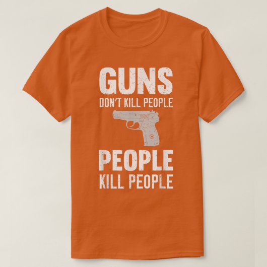 人おもしろいを殺す銃は人を殺さない Tシャツ (デザイン正面)