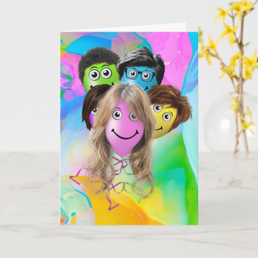 人おもしろい生誕祭パーティー風船 カード (黄色い花)