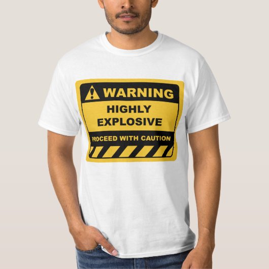 人おもしろい間警告のラベルが爆発的 Tシャツ (正面)