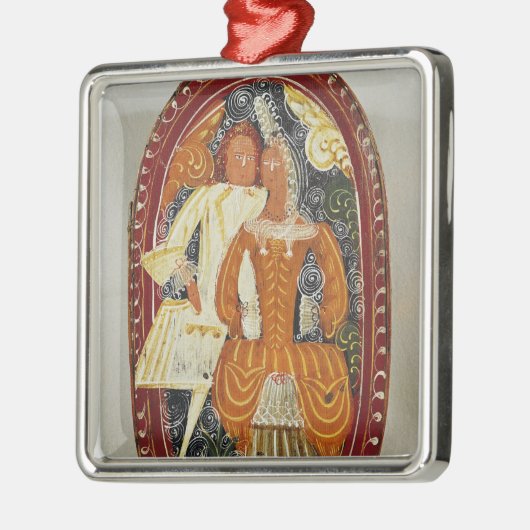 人および女性、c.1660を描写するマルチパン箱 メタルオーナメント (左)