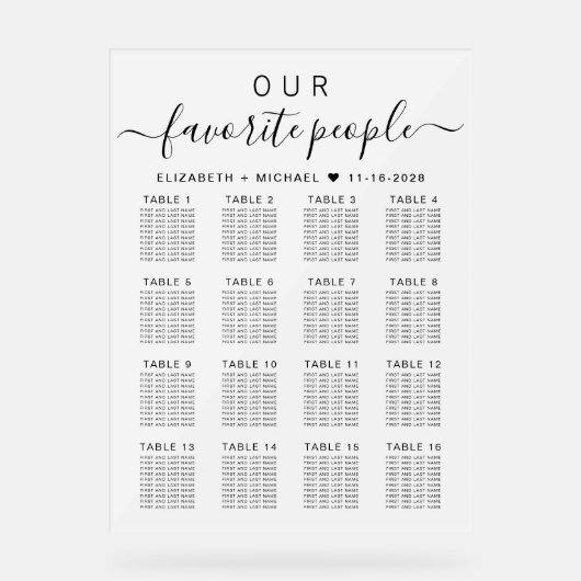 人お気に入りの16テーブル曇り結婚の席 アクリルサイン (正面)