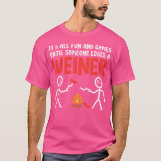 人がおもしろいを失うまでキャンプするウィーナーメンズウォム Tシャツ