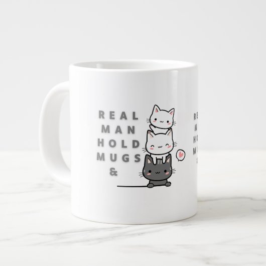 人が実在マグマと猫を三つ持つ ジャンボコーヒーマグカップ (正面左)