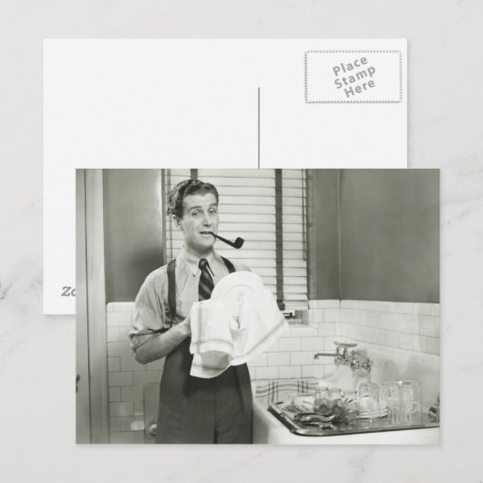 人が皿を洗う ポストカード (正面/裏面)