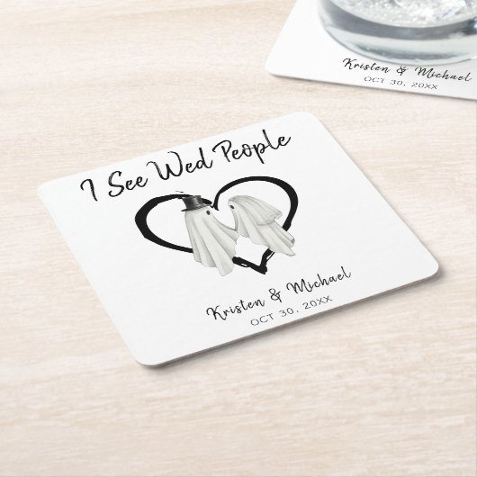 人が結婚幽霊ハロウィン結婚の スクエアペーパーコースター (アングル)