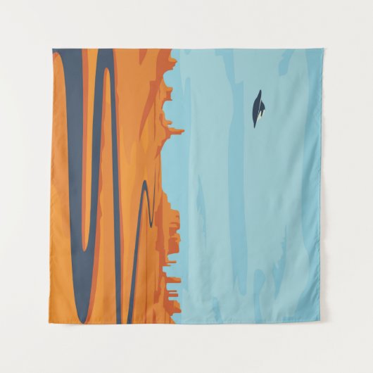  人けのない谷、山、暗い青々とした風景 タペストリー (正面(横))