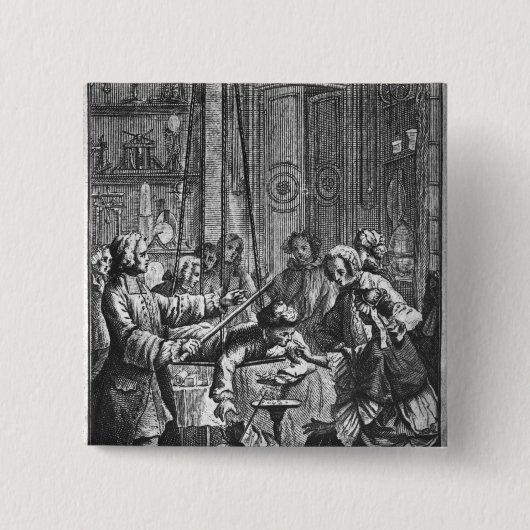 人でなされる電気実験 缶バッジ (正面)