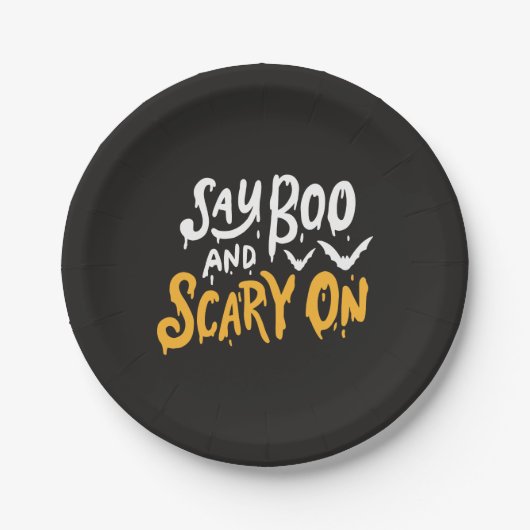 人にブーと怖い声を出す |面白いハロウィーンパーティー ペーパープレート (正面)