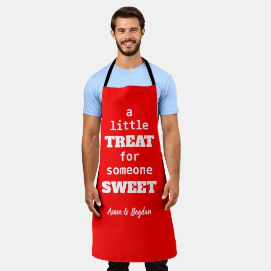人に少し甘い物を与える | 赤バレンタイン エプロン (着用した状態)