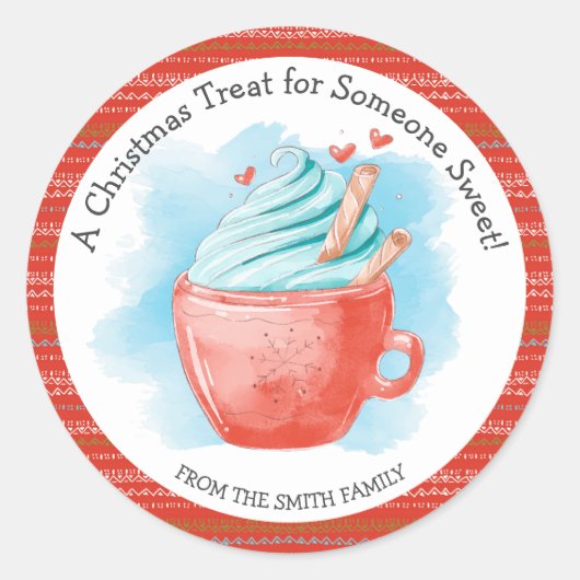 人に甘いホットチョコレートをごちそうする ラウンドシール (正面)