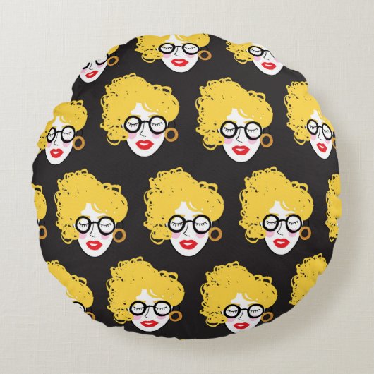 人のおもしろい群れ、かわいい背景 ラウンドクッション (正面)