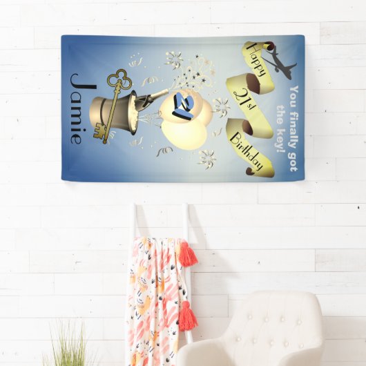 人のためのパーソナライズな第21誕生日の旗のアイディア 横断幕 (インサイチュ)