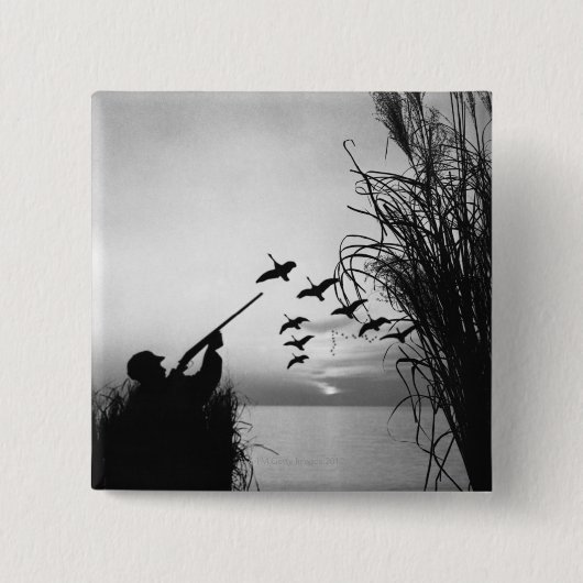 人のアヒルの狩り 缶バッジ (正面)