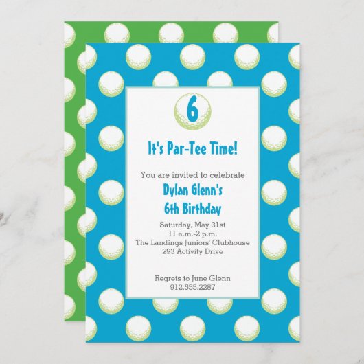 人のゴルフ・ボールのパーティーはライムグリーンおよび青を誘います 招待状 (正面/裏面)