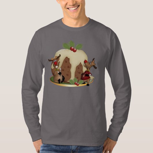 人のジャンパーのクリスマスのプディングおよびReindeeer Tシャツ (正面)