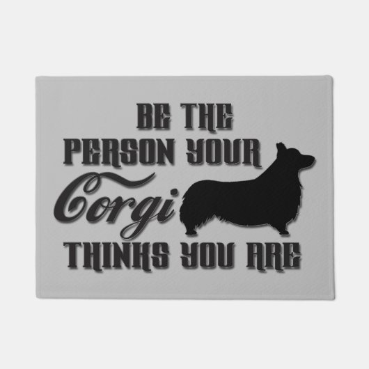 人のペンブロークのウェルシュコーギーの小犬があって下さい ドアマット (正面)