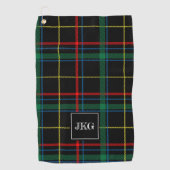 人のモノグラムのでモダンで黒い緑の格子縞のタータンチェック ゴルフタオル (正面)