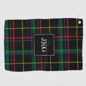 人のモノグラムのでモダンで黒い緑の格子縞の点検 ゴルフタオル (横)