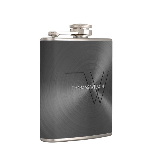 人のモノグラムのモダンな最小主義の砲金の灰色 フラスク (右)