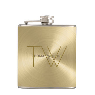 人のモノグラムのモダンな最小主義の金属金ゴールド フラスク