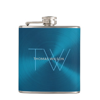 人のモノグラムのモダンな最小主義の金属青 フラスク