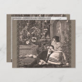 人の口ひげのおもしろいなヴィンテージと遊んでいる女の子 ポストカード (正面/裏面)