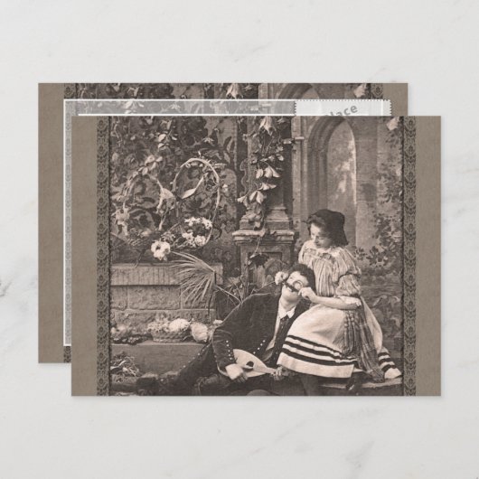 人の口ひげのおもしろいなヴィンテージと遊んでいる女の子 ポストカード (正面/裏面)