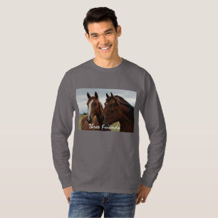 人の基本的な長袖のTシャツの馬の顔 Tシャツ