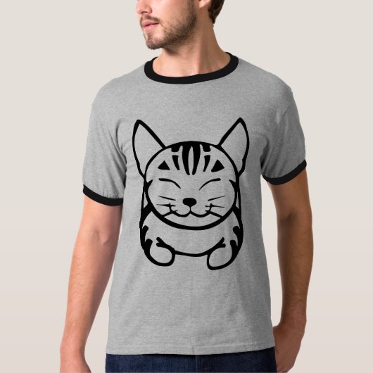 人の幸せな猫のTシャツ(黒い虎猫) Tシャツ (正面)