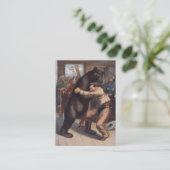 人の格闘くま-ヴィンテージの石版 名刺 (スタンド正面)