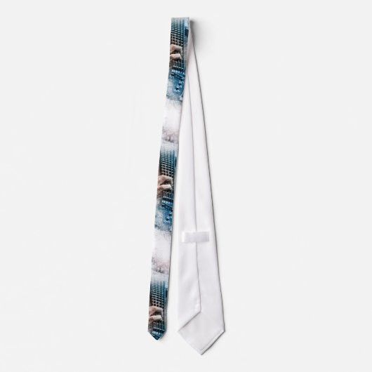 人の水彩画のギターのタイ ネクタイ (裏面)