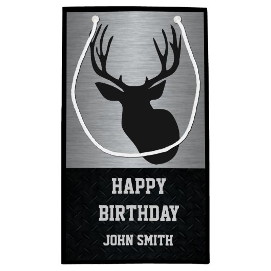 人の狩りのテーマのシカの誕生日のギフトバッグ スモールペーパーバッグ (裏面)