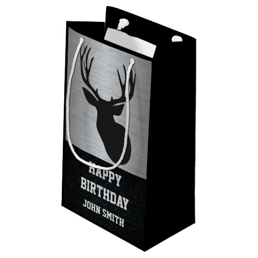 人の狩りのテーマのシカの誕生日のギフトバッグ スモールペーパーバッグ (裏面アングル)