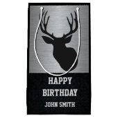 人の狩りのテーマのシカの誕生日のギフトバッグ スモールペーパーバッグ (正面)