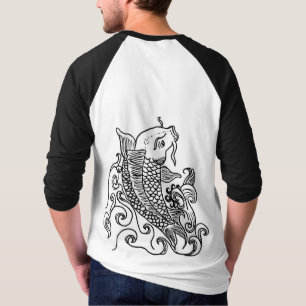 人の袖のraglanのTシャツのコイの魚 Tシャツ