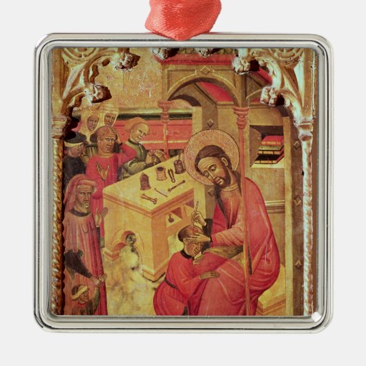 人の頭部、c.1400-30で作動するSt Luke メタルオーナメント (正面)