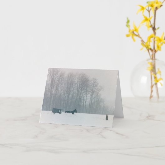 人の馬及び乳母車の雪のランカスター郡アマン派のPA カード (黄色い花)