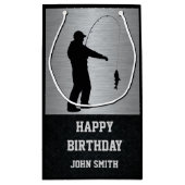 人の魚釣りのテーマのハッピーバースデーのギフトバッグ スモールペーパーバッグ (裏面)