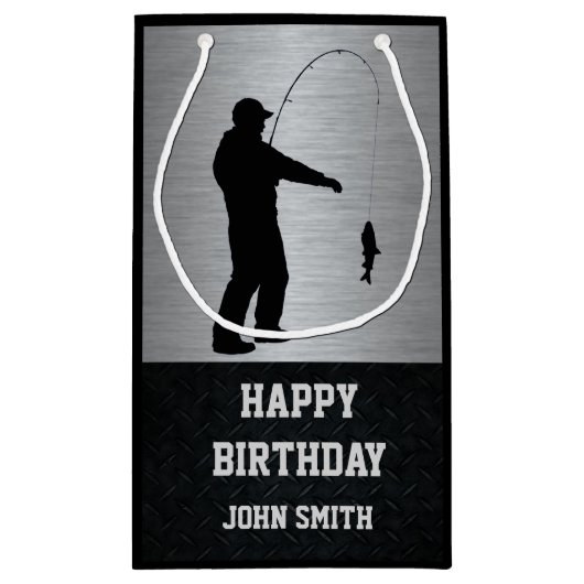 人の魚釣りのテーマのハッピーバースデーのギフトバッグ スモールペーパーバッグ (裏面)