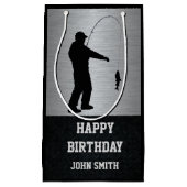 人の魚釣りのテーマのハッピーバースデーのギフトバッグ スモールペーパーバッグ (正面)