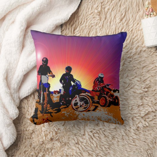 人の10代のな男の子のモトクロスのモーターバイクの乗馬 クッション (ブランケット)