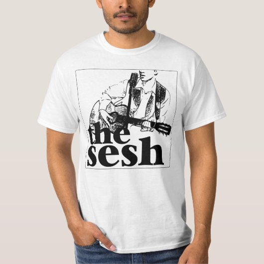 人の"sesh"のロゴの白 tシャツ (正面)