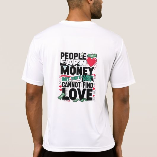 人は金を稼ぐが恋を見つけることができない Tシャツ (裏面)
