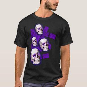 人または女の子の紫色のスカルのEmoの電子クラブD Tシャツ