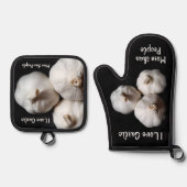 人よりもニンニクが大好き料理おもしろい 鍋つかみ&鍋敷きセット (正面)