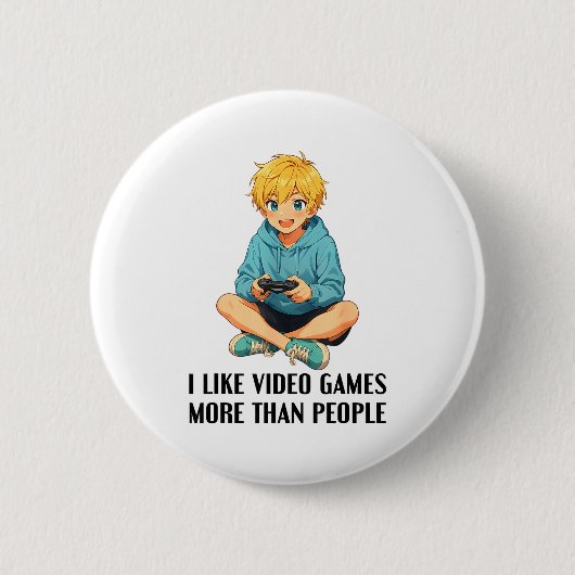人よりゲームが好き おもしろゲーマー アニメ 缶バッジ (正面)